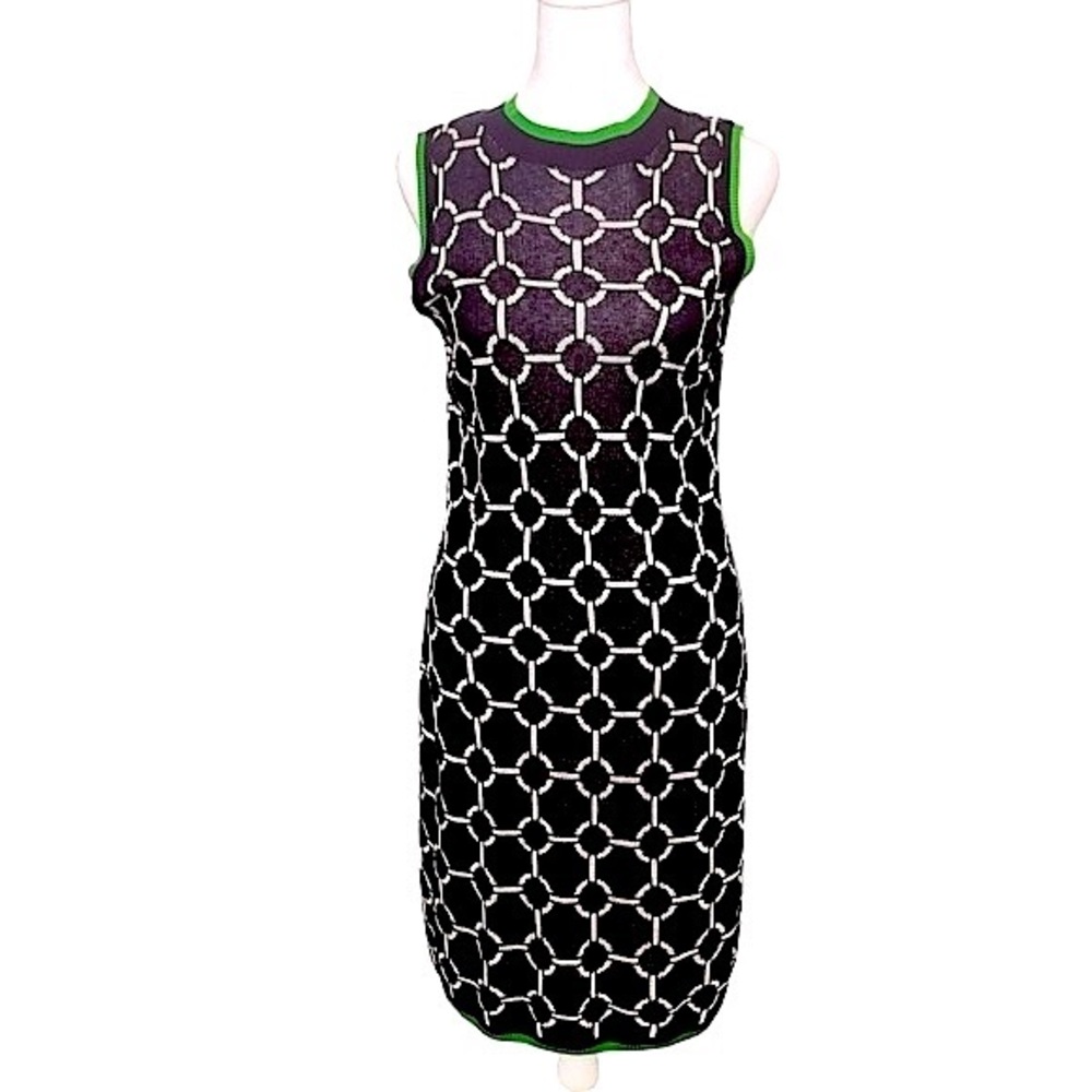 Charming Charlie Navy Geometric Shift Sweater Dress Sleeveless Retro Mod  S NWT